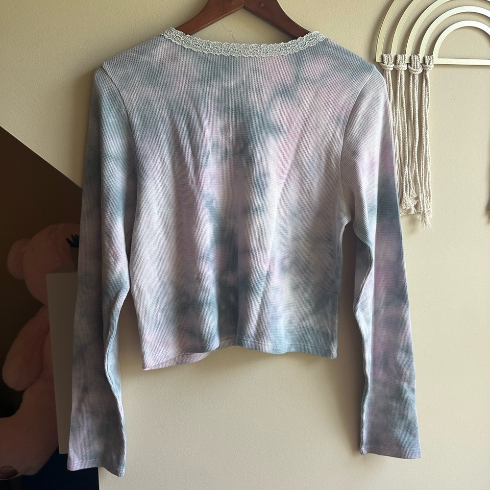 American Eagle Outfitters Blue and White Crop Hoodie - Picture 8 of 8